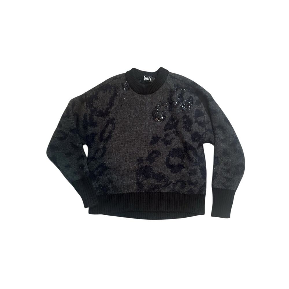 DKNY Women's Animal-Pattern Textured Contrast Sweater.